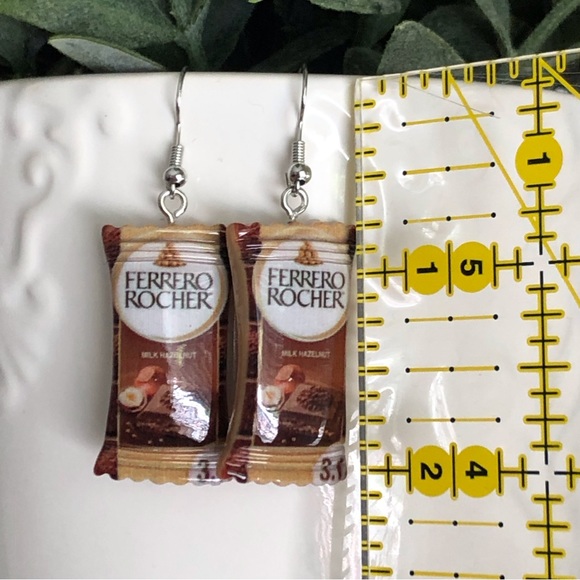 New Chocolate Bar Oversized Dangling Novelty Handcrafted Earrings Ferrero Rocher - Picture 4 of 4